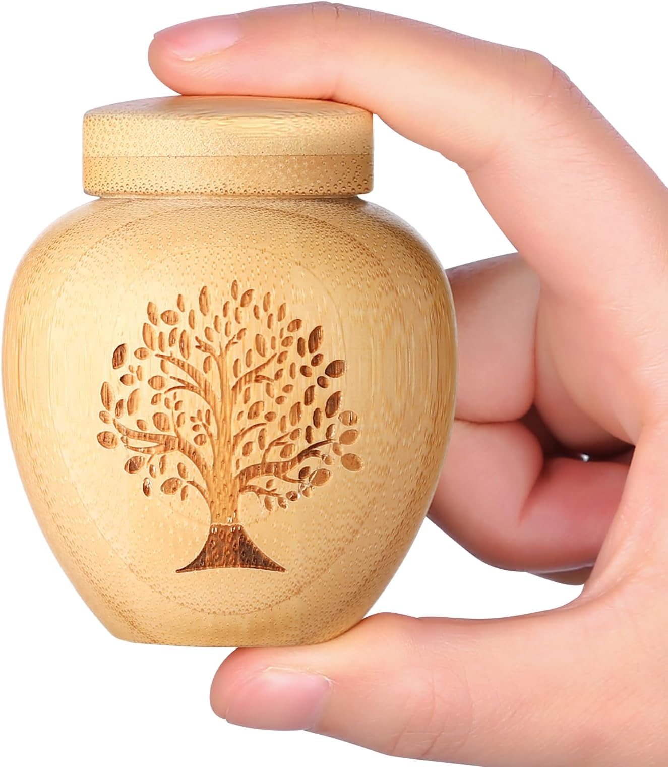 Small Urns For Human Ashes Keepsake Set Of 1,Mini Made Bamboo With Tree Life Pattern Engraved,Mini Cremation Urn Pet Ashes,Hold Up To 6.1 Cubic Inches