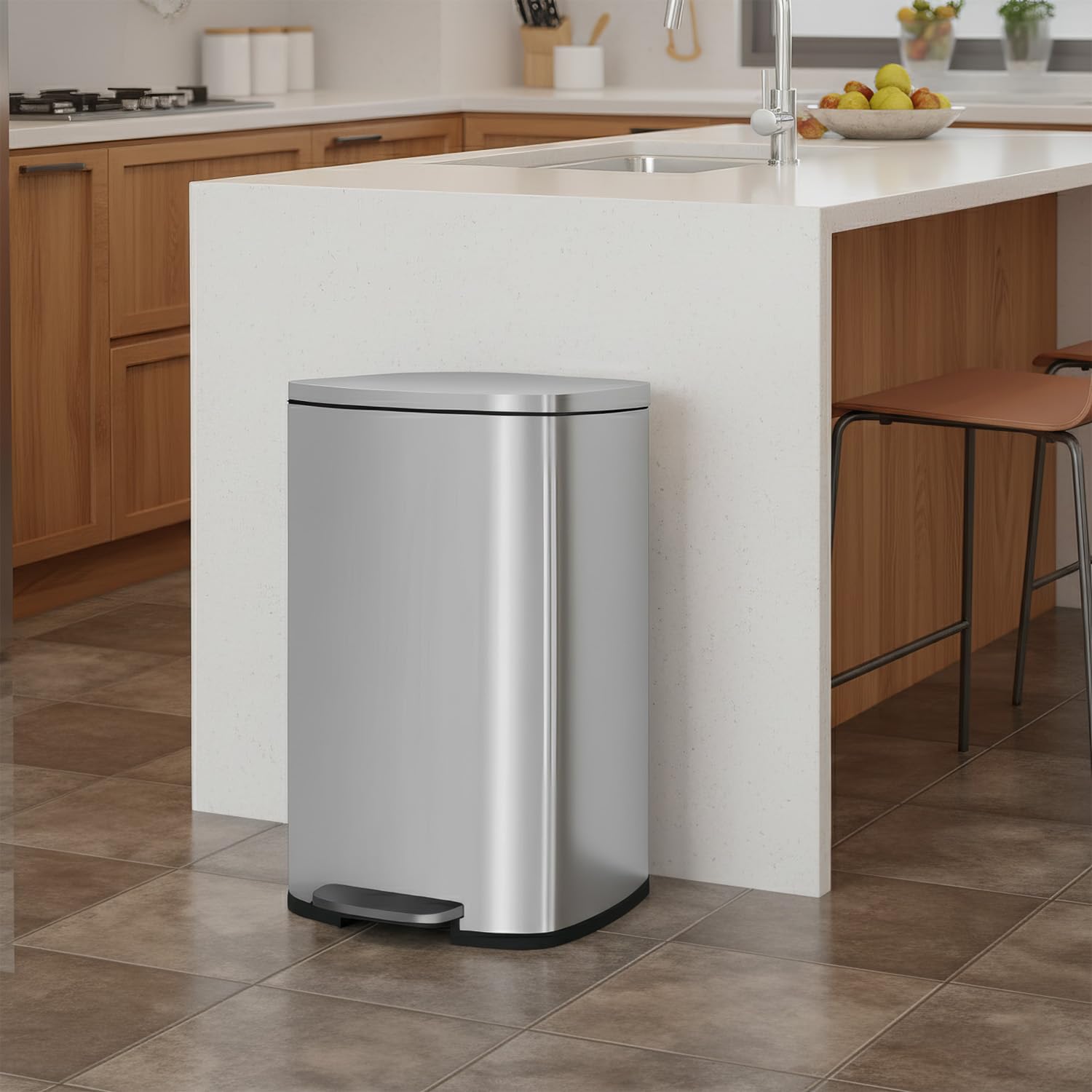 BestOffice 50 L Mülleimer Küche Mülleimer mit Deckel für Büro Schlafzimmer Badezimmer Schritt Mülleimer Fingerprint-Proof gebürstetem Edelstahl