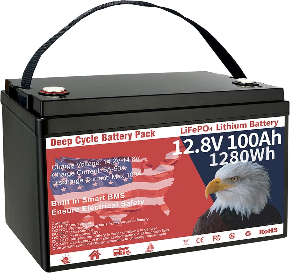 12V 100Ah LiFePO4 Lithium Battery, Group 31 Lithium Iron Phosphate 8000+ Deep Cycles & 10-Year Lifespan with Built-in BMS, 1280Wh Low Temp Protection for Solar System, Home Energy, RV, Off-Grid