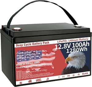 12V 100Ah LiFePO4 Lithium Battery with Built-in BMS, 15000+ Deep Cycles, 10-Year Lifespan, and Low Temp Protection