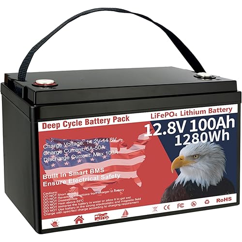 12V 100Ah LiFePO4 Lithium Battery, Group 31 Lithium Iron Phosphate Battery 15000+ Deep Cycles & 10-Year Lifespan with Built-in BMS Low Temperature 1280Wh Battery for Solar System/Home Energy/RV/Marine
