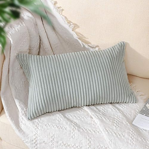 Miniatura 5 de Artscope Fundas de almohada de pana a rayas acogedoras súper suaves decorativas oblongas, fundas de cojín para sofá, dormitorio, decoración de