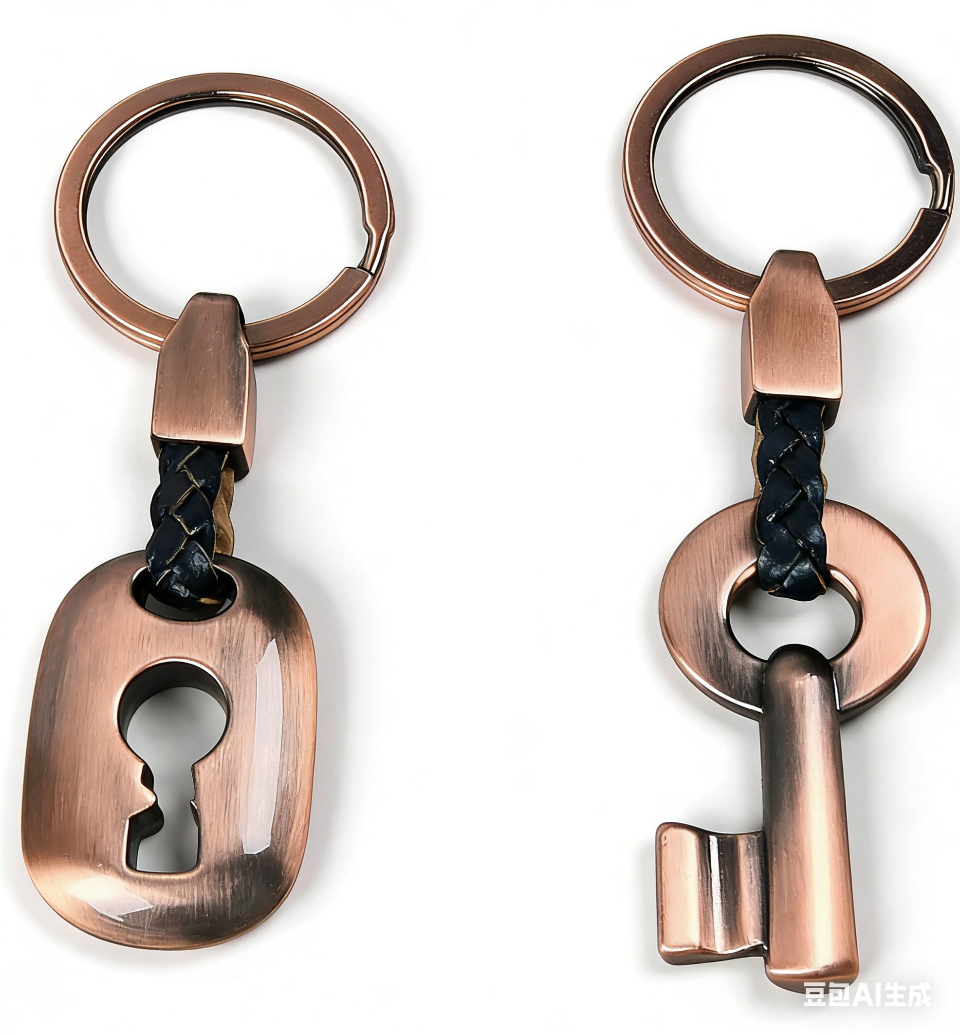 Qiansse Unisex Deep Yellow 1 Pair Bronze Couple Keyrings, Romantic Copper Anniversary Present Creative Bronze Wedding Anniversary Valentine's Day Gifts For Him And Her