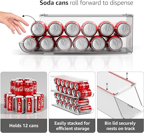 Miniatura 6 de Sorbus Organizador de latas de soda para refrigerador y soporte para huevos para refrigerador, 4 dispensadores apilables con capacidad para 12 latas