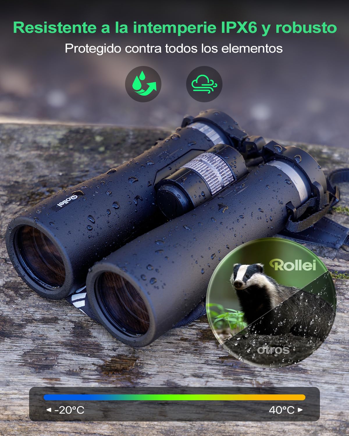 Rollei Prismaticos Profesionales Largo Alcance 12x50 Binoculares Adultos | Prismáticos con Aumento de 12x y Lentes FMC Resistente IPX6 Binoculars para Observación de Aves Caza Senderismo y Sightseeing
