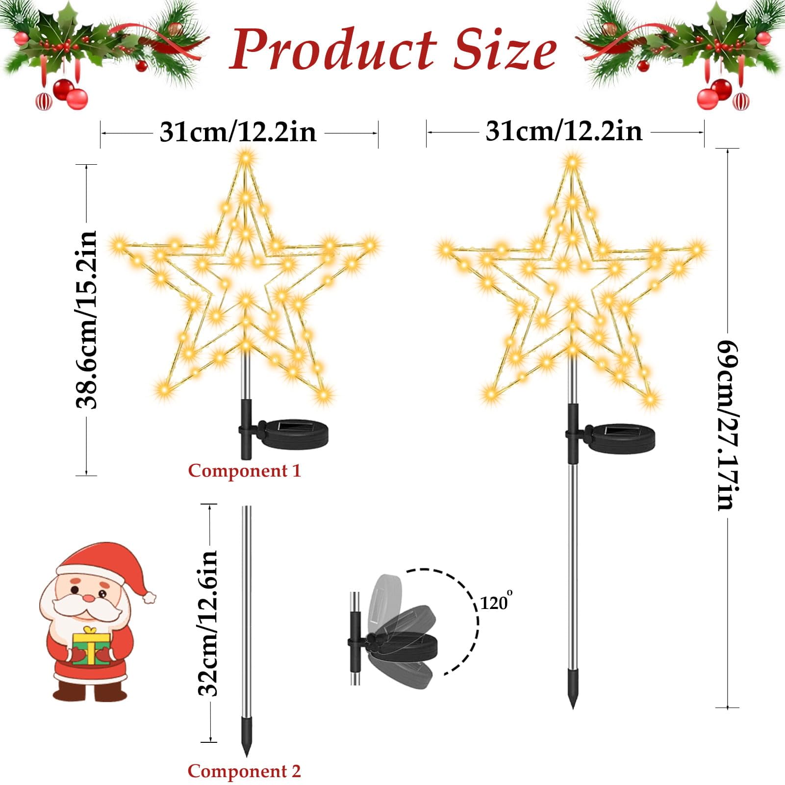 Cozymeow Garden Lights Solar Christmas Star Lights Outdoor, 2 Pack 75 LED Large Star Christmas Stake Lights - Image 2