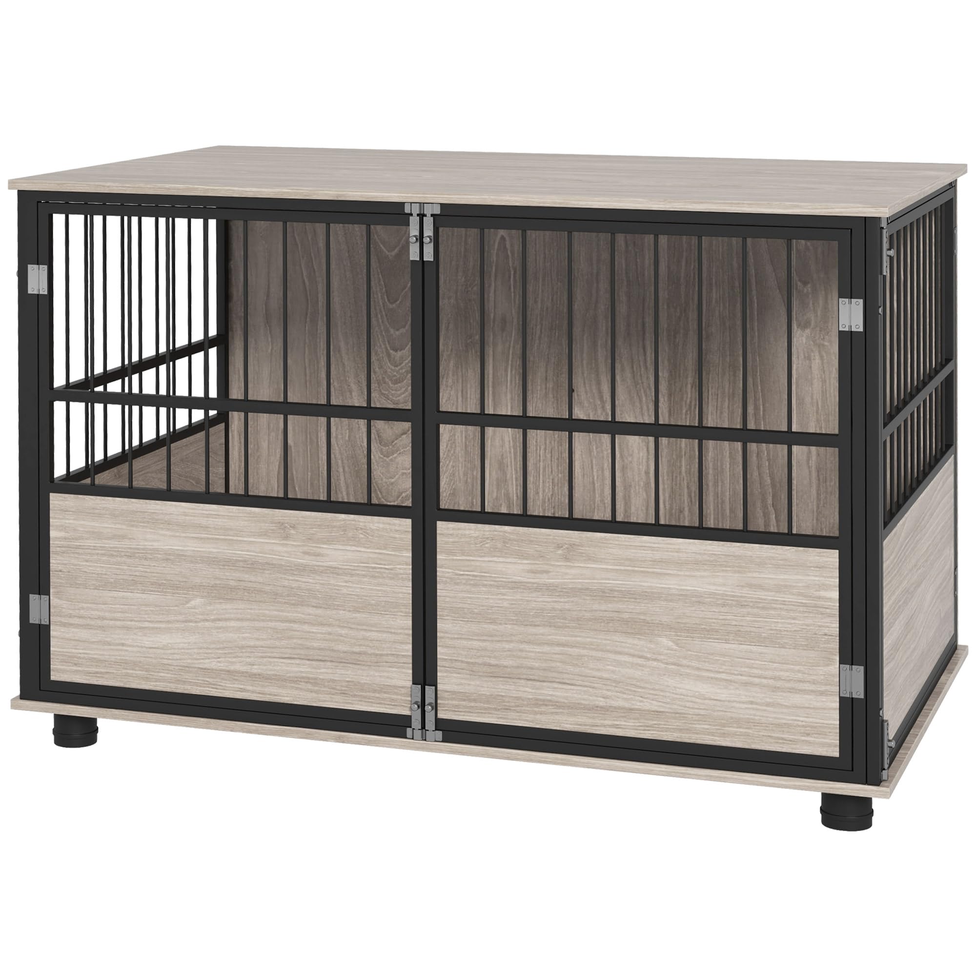 PawHut - Indoor dog crate, side table, 100 x 60 x 68 cm, for dogs up to 30 kg, 3 lockable doors, easy assembly, black wood look