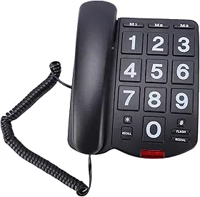 Asixxsix Telefone Com Teclas Grandes para Idosos, Telefone Fixo Com Fio de Volume Ajustável, 3 Teclas de Discagem Rápida Programáveis, Campainha Alta de 110dB, LED Piscando (Preto)