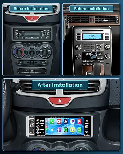 Miniatura 2 de Estéreo de coche de 5.1 pulgadas de un solo DIN Carplay Android Auto, Hikity 1 DIN Radio de coche IPS pantalla táctil AM Radio compatible con