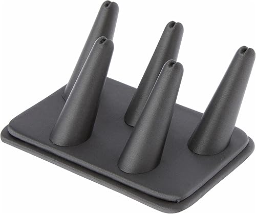 Miniatura 5 de Plymor Pantalla de dedo de anillo de terciopelo negro, cinco en base rectangular, 5.25 pulgadas de ancho x 3.625 pulgadas de profundidad x 2.25