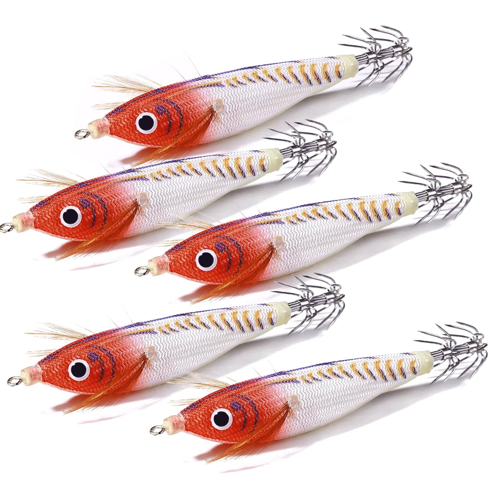 IvyLoutish Fishing Lure Bait 5 Pcs Luminous Fishing Bait Fishing Squid Jig Hook Octopus Cuttlefish Shrimp Jigging Bait for Night Fishing Fishing Tackle
