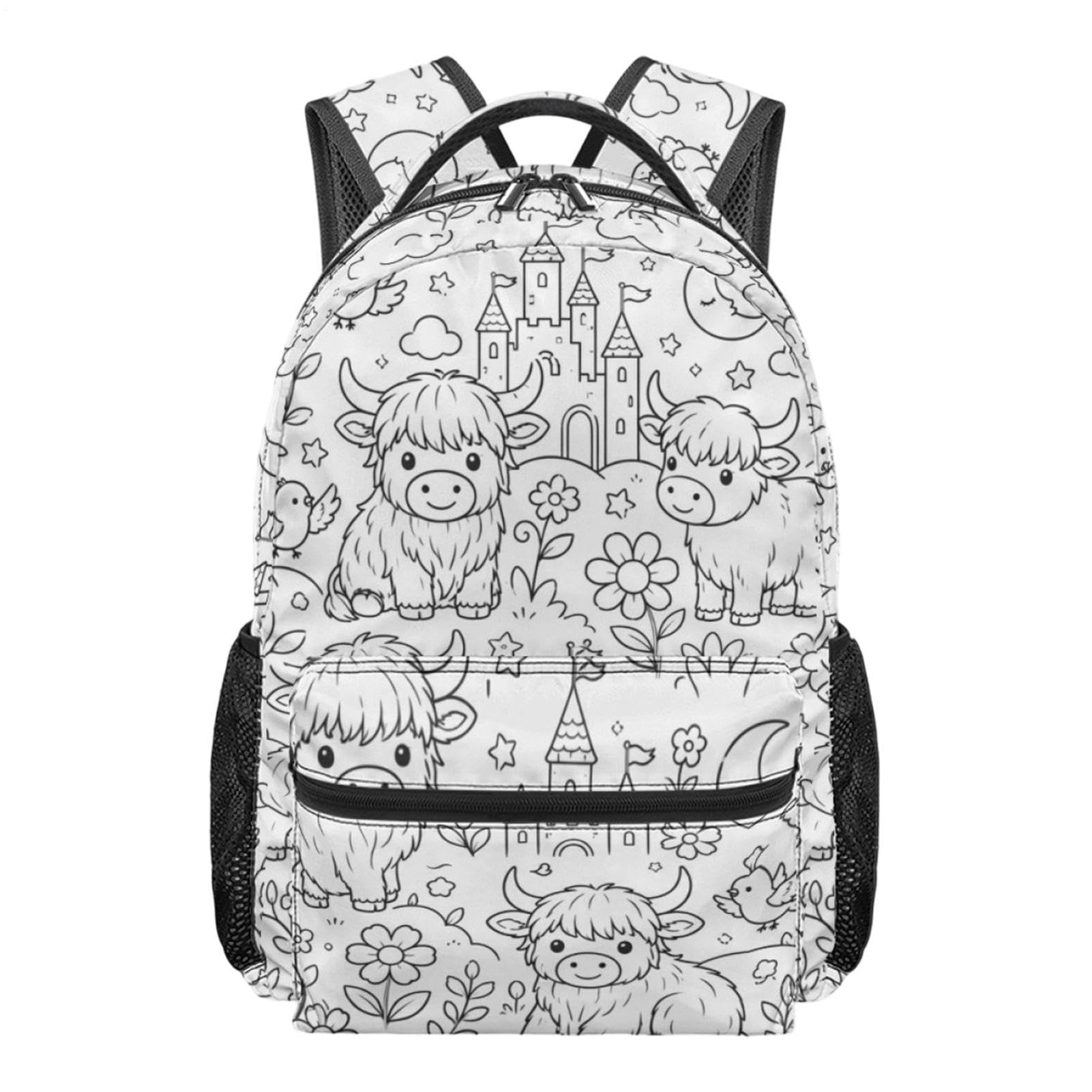 Rucksack zum Ausmalen für Kinder Kuhmuster Schulrucksack Handgefertigt | Outdoor Freizeittasche für Eltern täglicher Arbeitsweg Sommercamp Reise Urlaub Bibliothek Picknick Camping Einkaufen