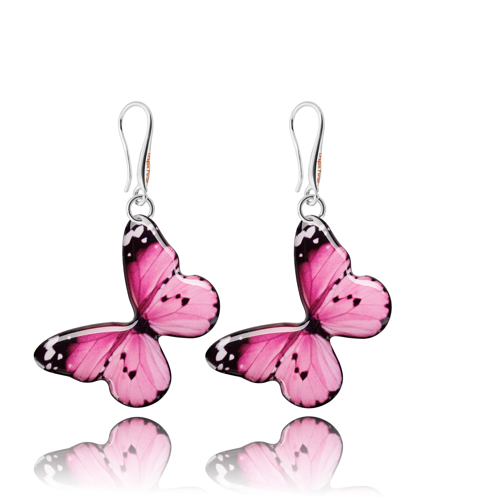 Elegant Flower Butterfly Themed Dangle Earrings Jewelry for Women (Style N 25 - Pink Black)