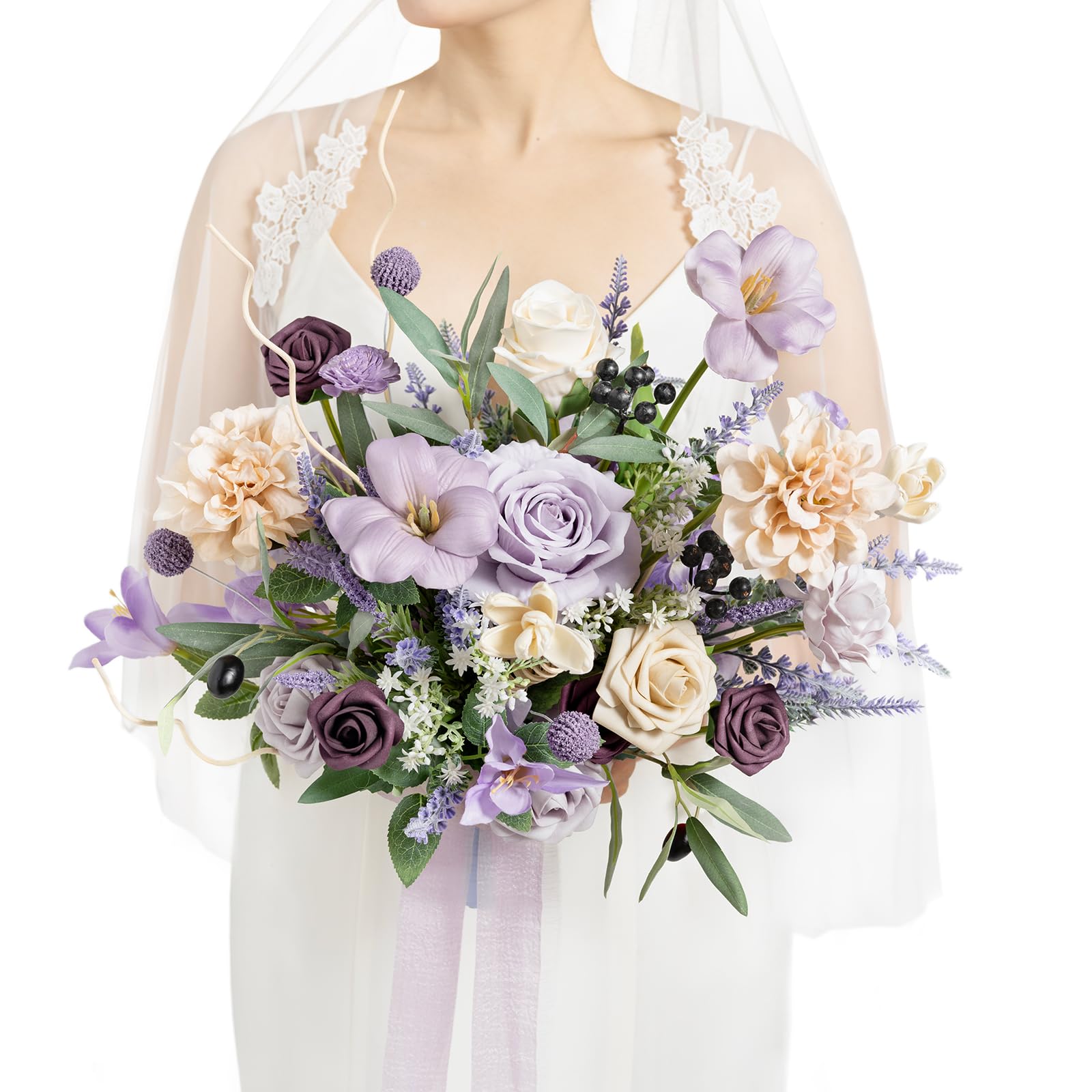 Ling's moment Purple Lavender Wedding Bouquets for Bride, Lilac