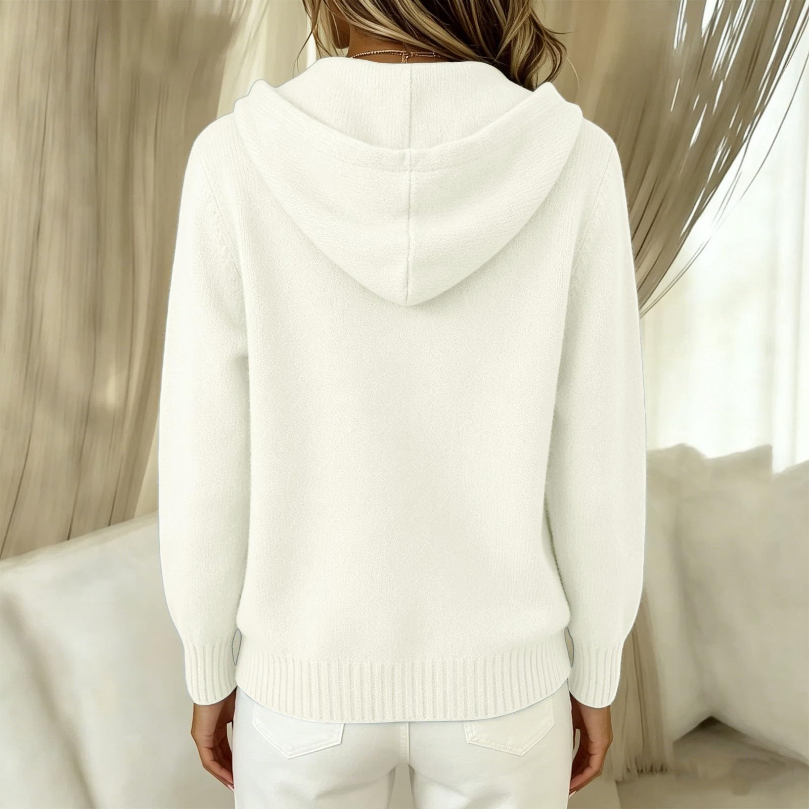 Generico Jersey de mujer con capucha y cordón, chaqueta de punto ligero | Cárdigan con botones de color liso casual para otoño e invierno, jersey de manga larga elegante, ajuste cómodo