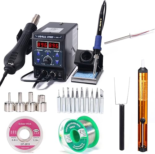 YIHUA Paquete de estación de soldadura y retrabajo 8786D-I con elemento calefactor de hierro #133A con soporte para hierro, kit de limpieza de