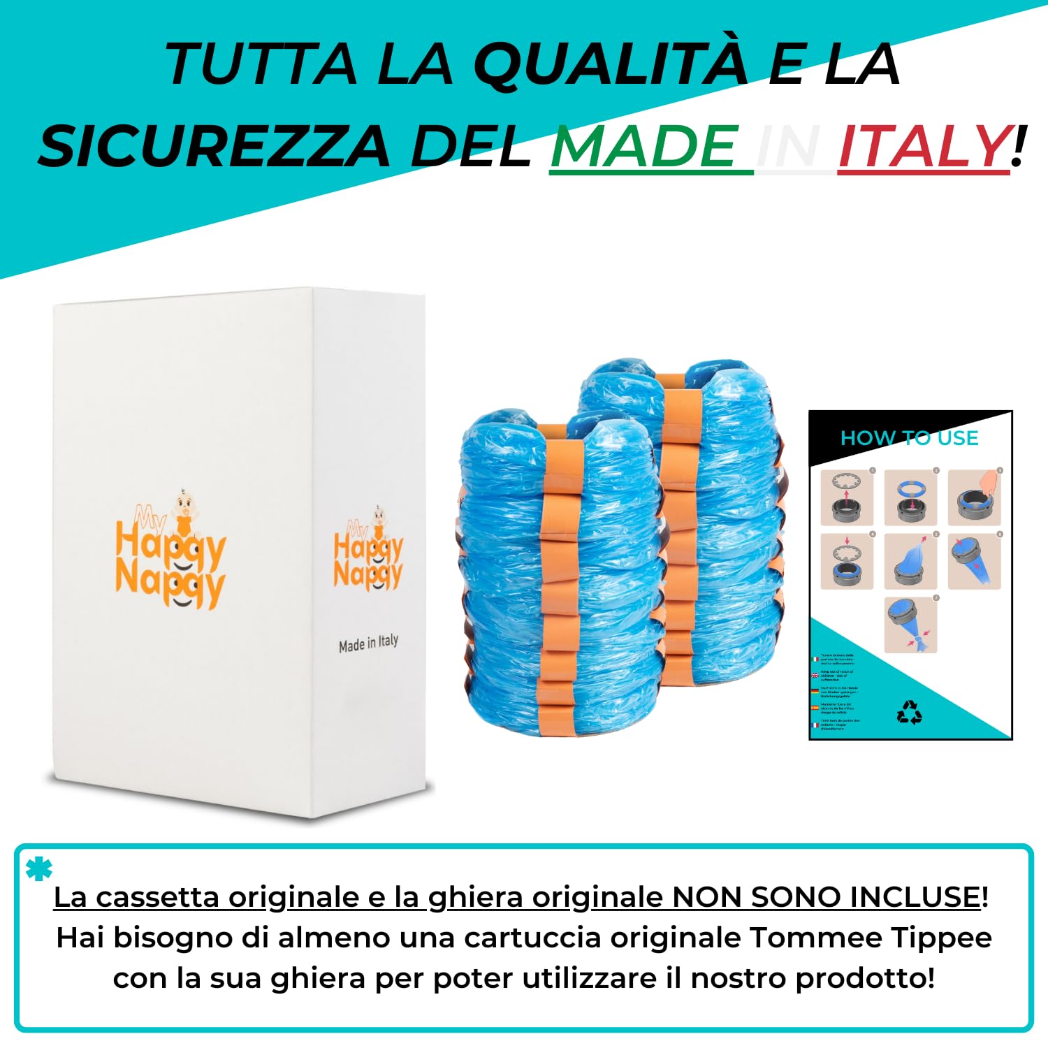 My Happy Nappy Ricariche -【Compatibili con Tommee Tippee Sangenic Tec, Simplee Sangenic e Twist & Click】- Super Ricariche XXL - Trattamento Anti-Odore EVOH Efficace a 7 Strati - Made in Italy