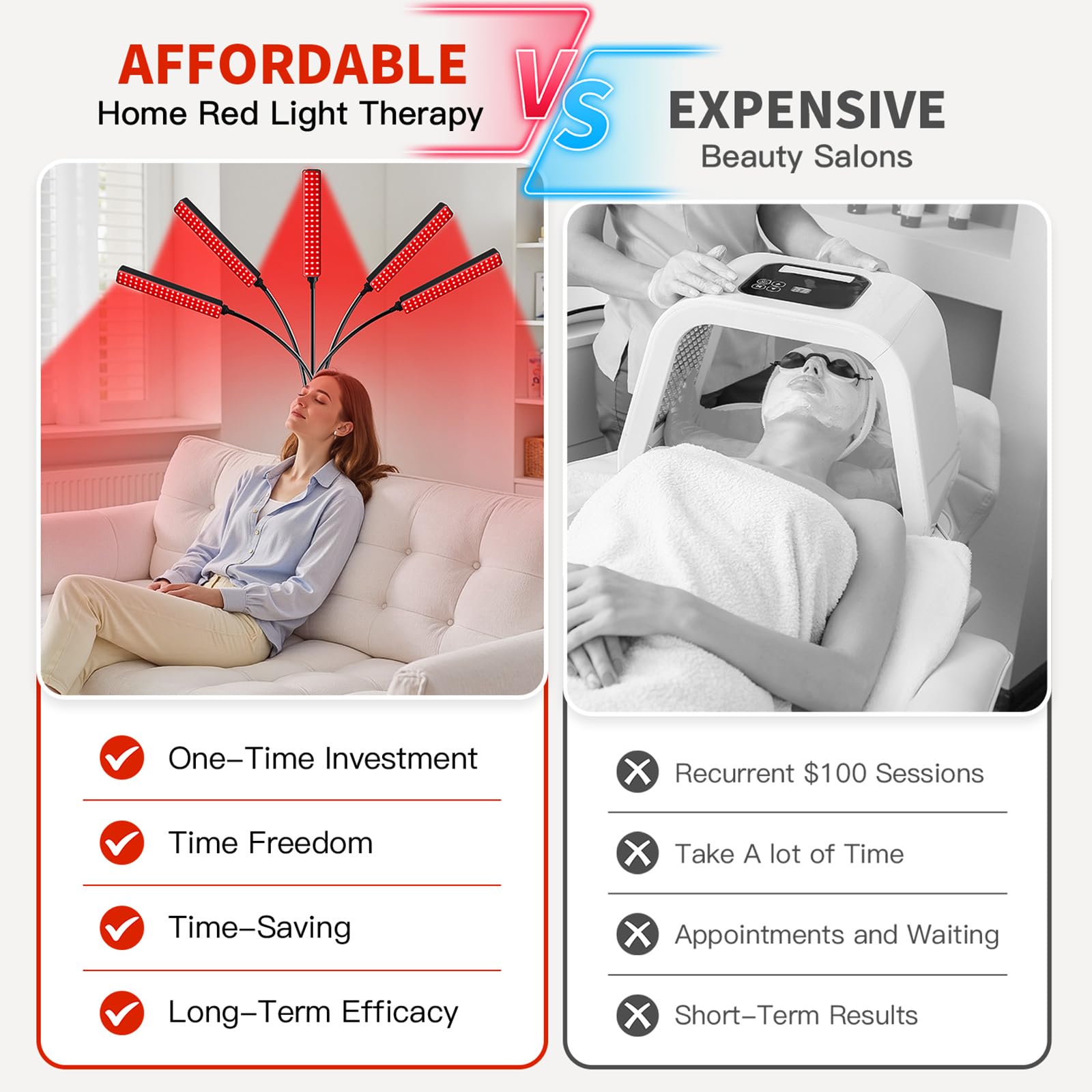 Red Light Therapy for Face Body Red Light Infrared Light Therapy Lamp with Stand LED 660nm 850nm 5 Heads Infrared Light Device for Body Face Skin Muscle