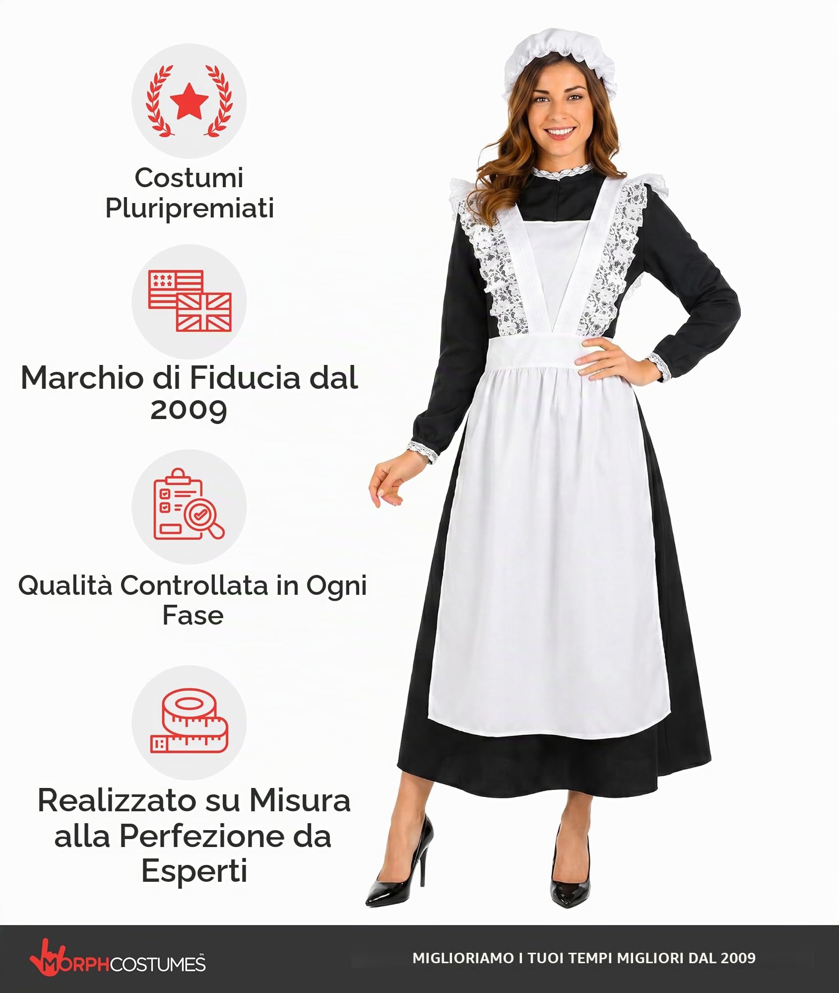 Fun Shack Costume Cameriera Vittoriana Donna, Costume Halloween Donna | Abito Lungo Nero, Grembiule in Pizzo & Copricapo, Stile Vittoriano, Perfetto per Halloween, Ideale per Travestirsi