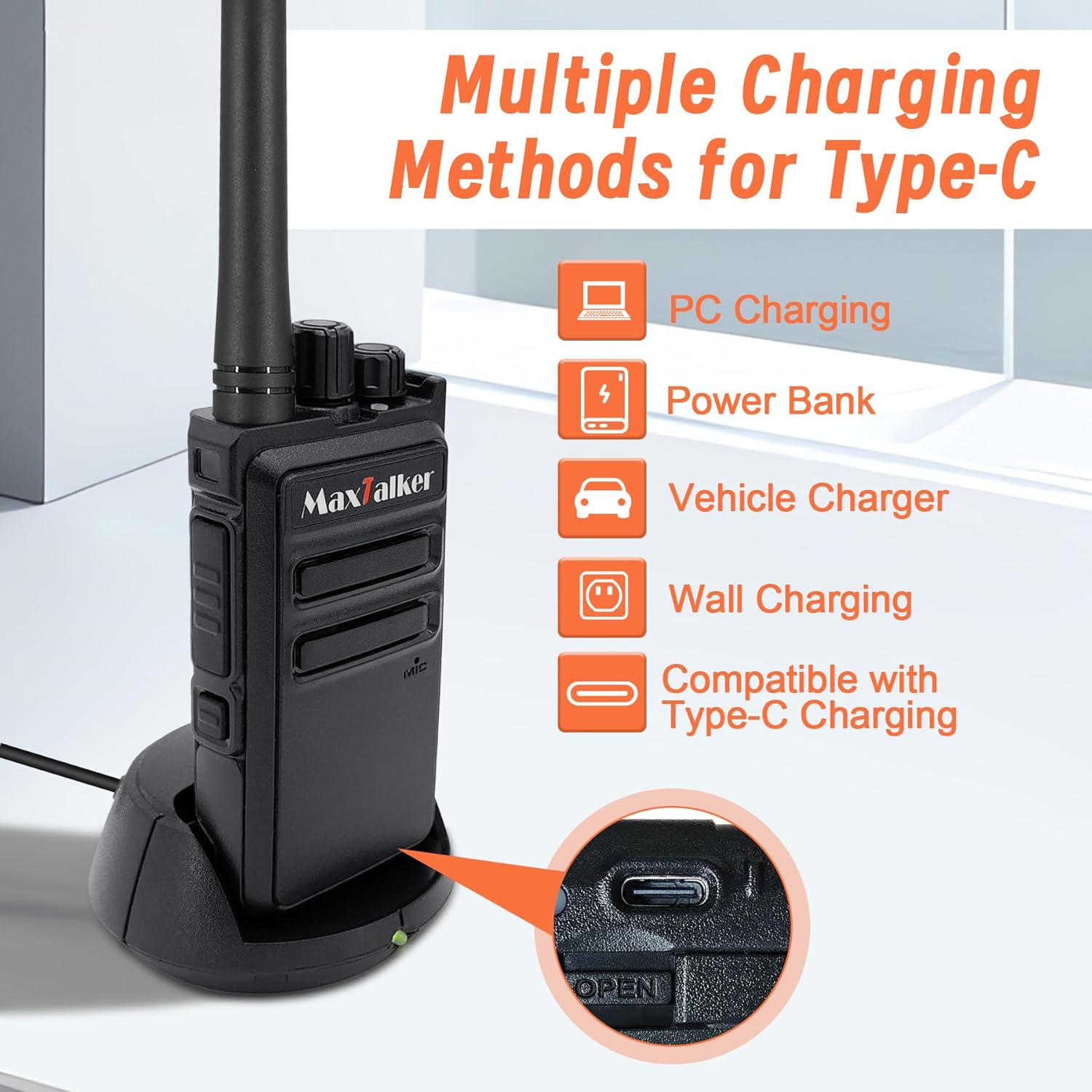 MT-5X Walkie Talkies Long Range for Adults, FRS Radios Walkie Talkie with Conduit Earpiece, Walkie Talkies Rechargeable Type-C Charging Battery, Two Way Radio for Hiking, School（10 Pack）