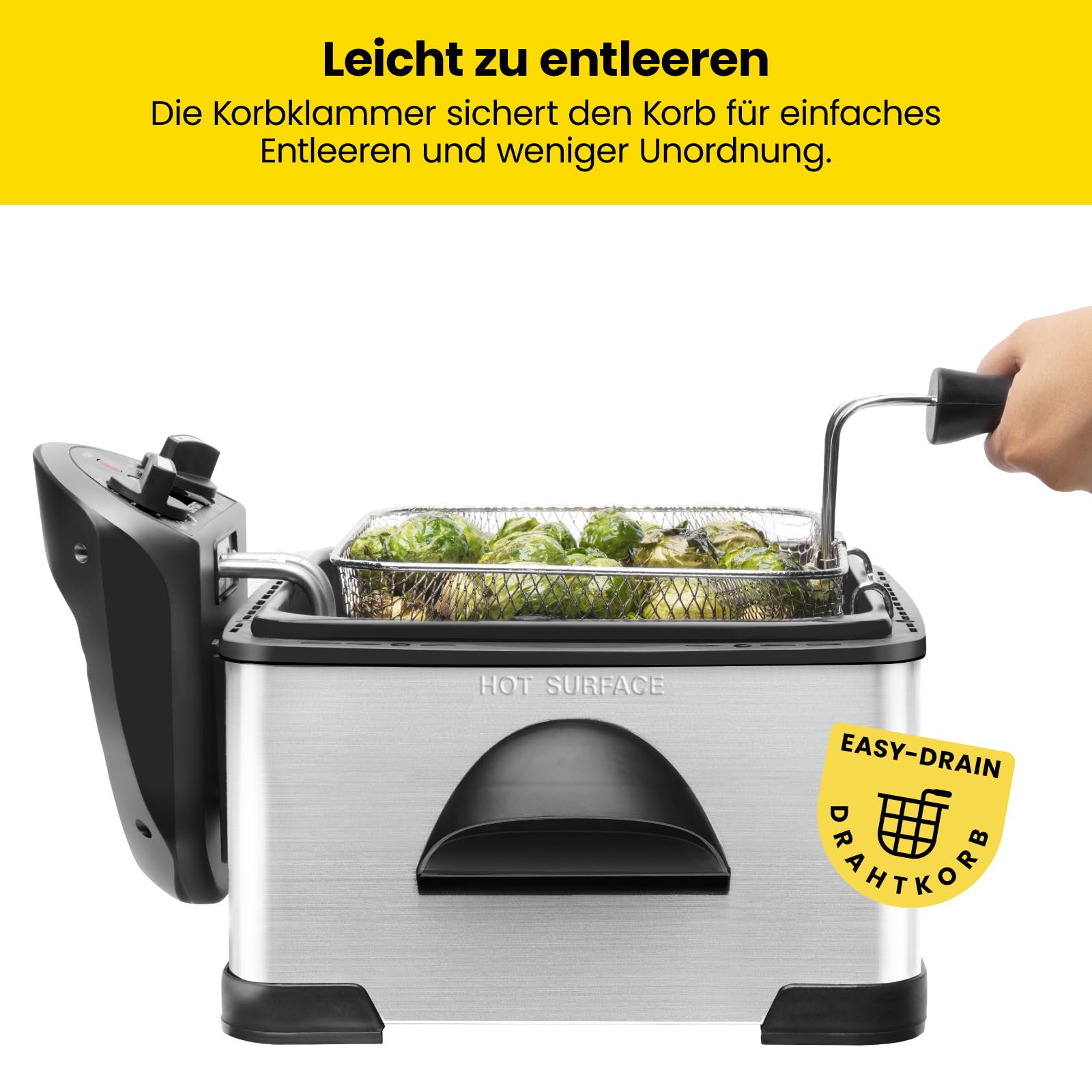 Chefman 4,3 Liter Fritteuse mit Sieb, XL Jumbo Größe, Einstellbare Temperatur & Timer, Perfekt für Frittierte Hähnchen, Garnelen, Chips & Mehr, Abnehmbarer Öl-Behälter, Edelstahl