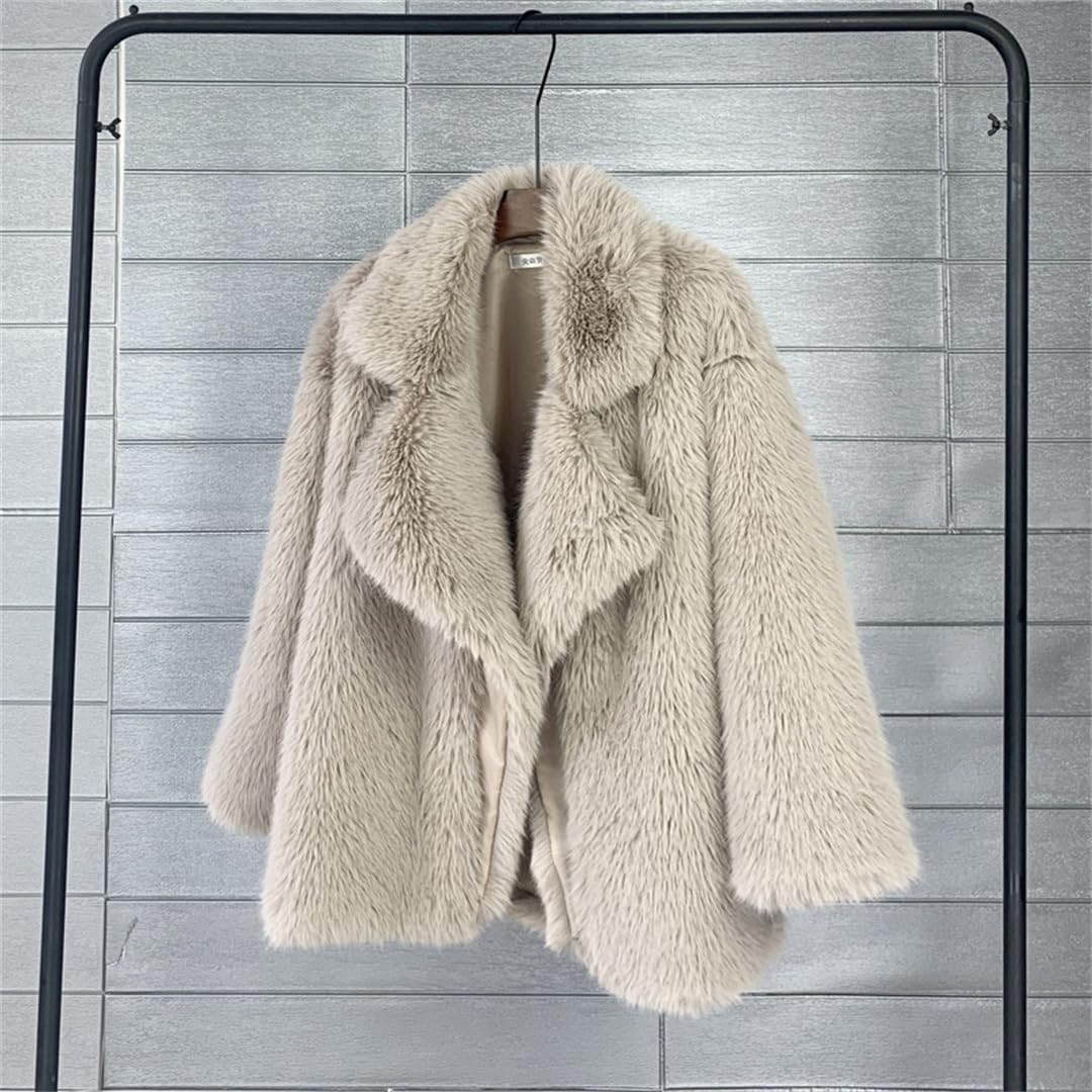 Hcclijo Woman Winter Korean Plush Jacket Outerwears Fox Faux Fur Coat Lapel Fluffy Jacket