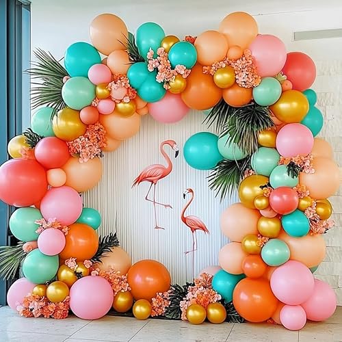 Vista 7 de Pinbra Kit de guirnaldas de globos en colores pastel, globos azules Tiffany champán y globos de látex rosa para bebé, globos metálicos dorados