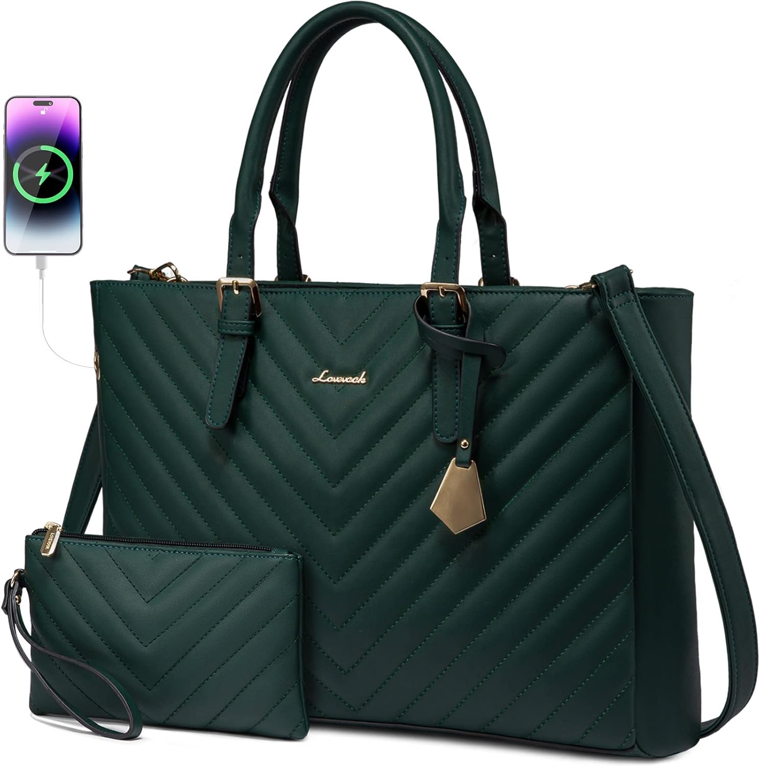 LOVEVOOK Laptop Bag for Women, Work Tote Bag Leather