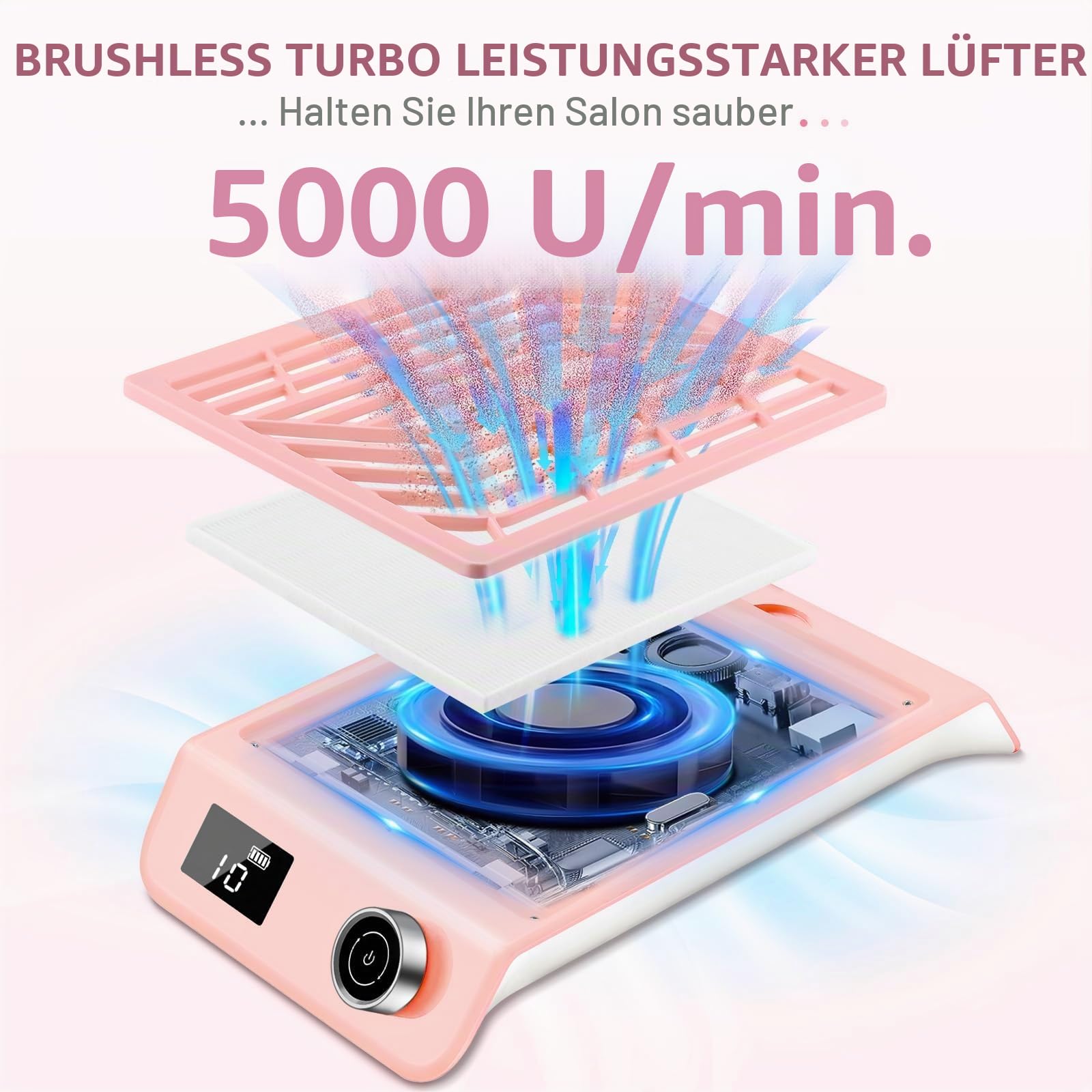 Kredioo Nagelstaubsauger mit AKKU Leistungsstarker Staubabsaugung Staubsauger für Nägel Professionelle Elektrischer Staubsauger mit wiederverwendbarem Filter für Salon Zuhause