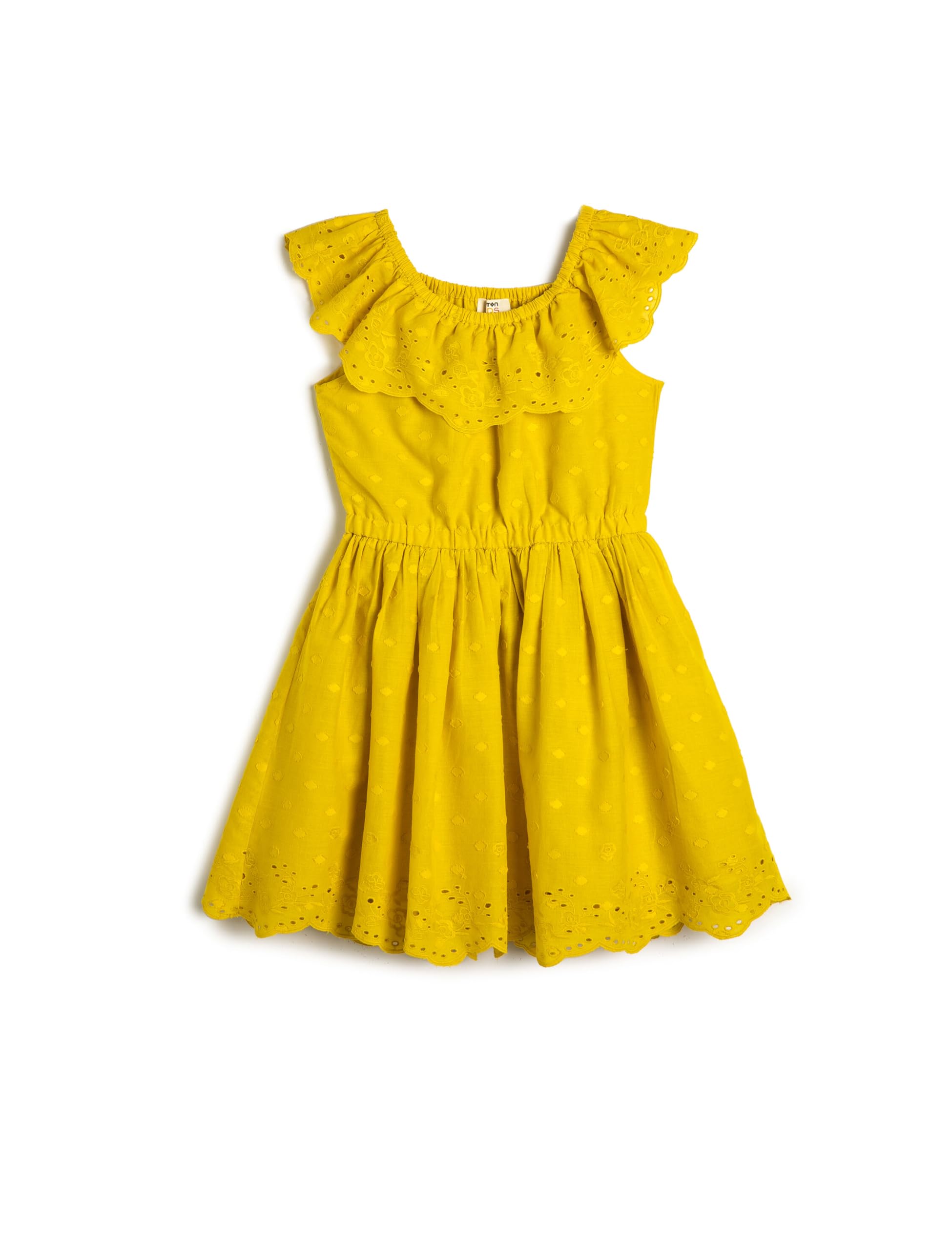 Koton Sukienka Girls's Midi Dress Ruffle Cutwork Detail Shoulder Off Cotton Lined