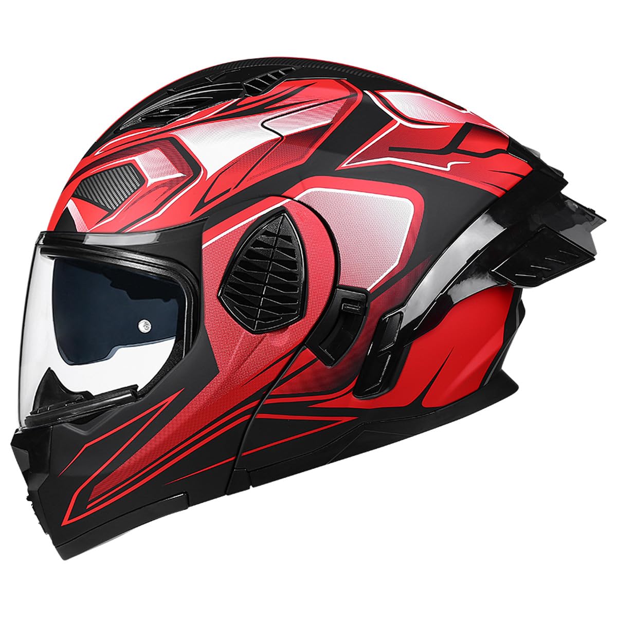 Woljay Motorcycle Full Face Flip Up Helmet Dual Visor Integrated Motorbike for Adults Men Women Street Racing Moped DOT Approved (Silver Transparent Visor,One Size) — view 3