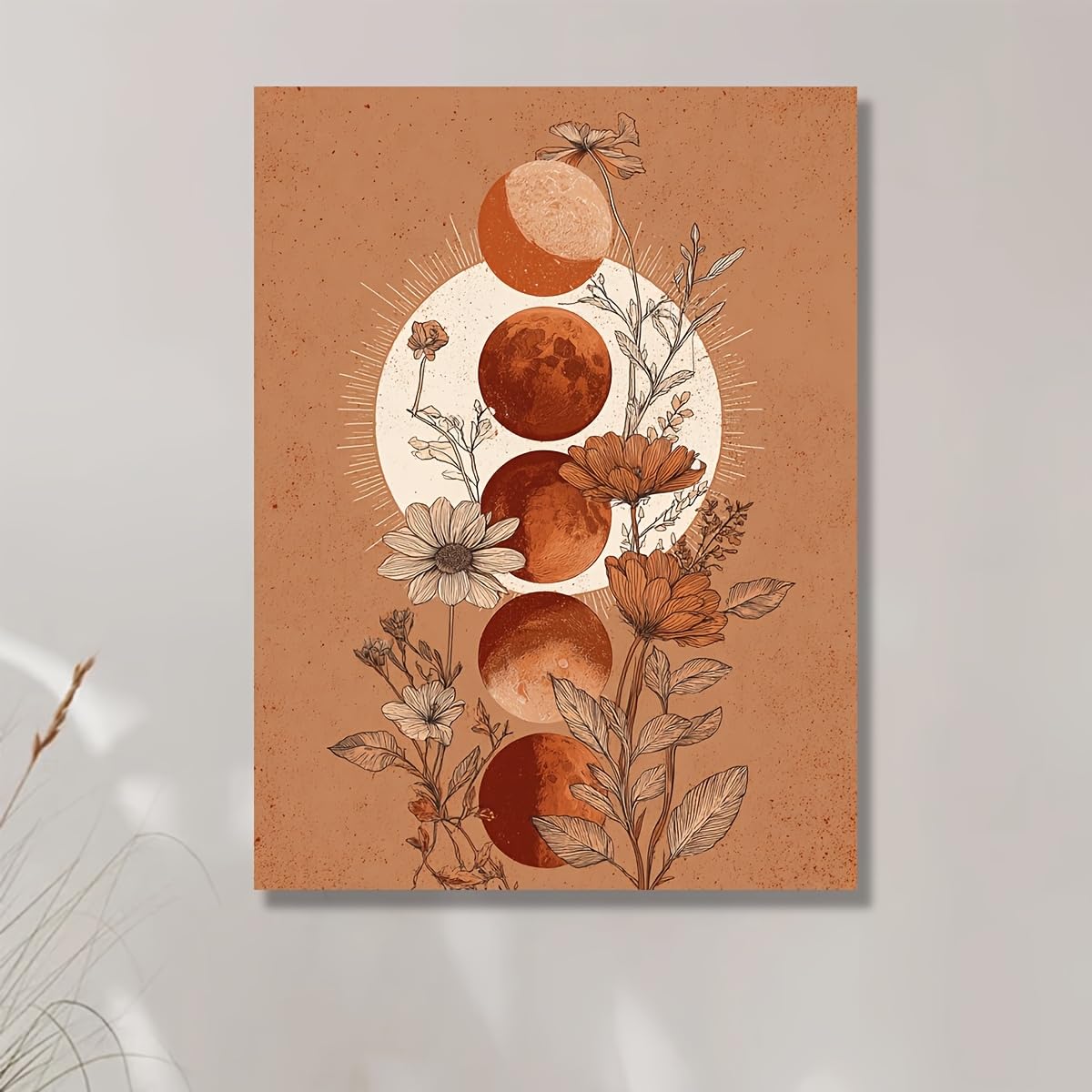 Póster impreso en lienzo con motivos botánicos y rayos de sol para decoración del hogar