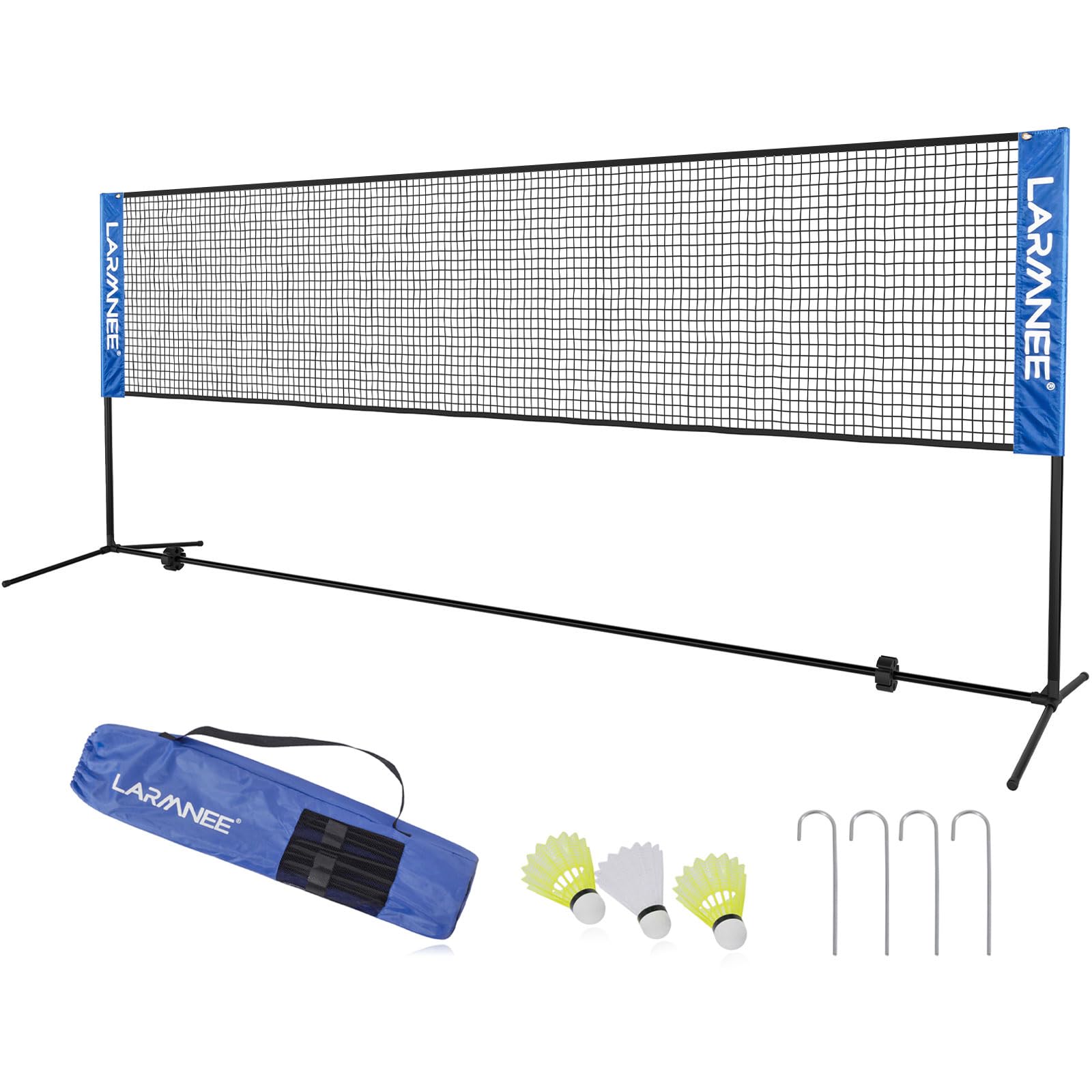 LARMNEE Badminton Netz, 4 m Volleyballnetz, Federballnetz, 3-Fach-Höhenverstellbar 107/120/155cm, Tragbares Set für Tennis, Badminton oder Volleyball, für Garten, Indoor, Outdoor ELH04BN02