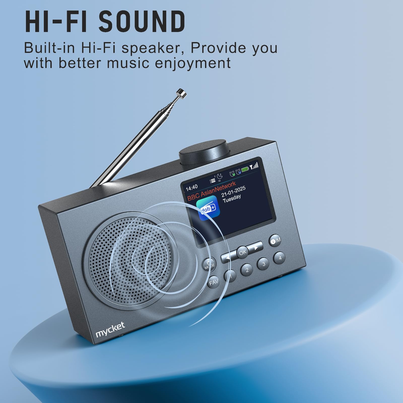 Mycket Tragbares DAB/DAB+ Radio, UKW Digital Radio mit 2025 Neuesten Signalempfängertechnologie, FM Wiederaufladbar Radio mit Bluetooth 5.0, Dual Wecker, 40 Voreingestellte, 2,4 "großes Farbdisplay