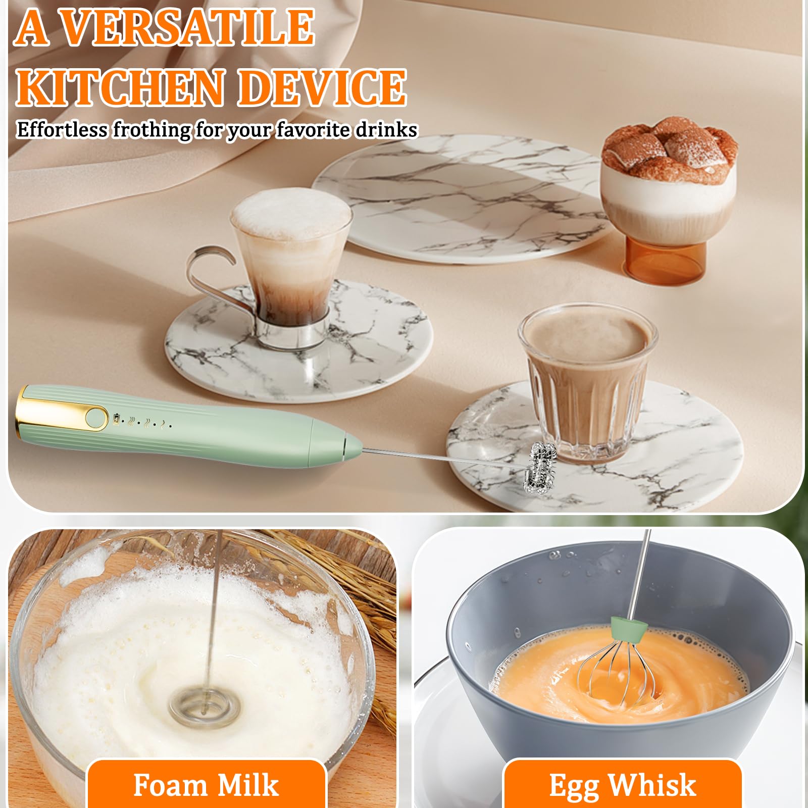 TonJin Milk Frother - Rechargeable & 3 Speed -5