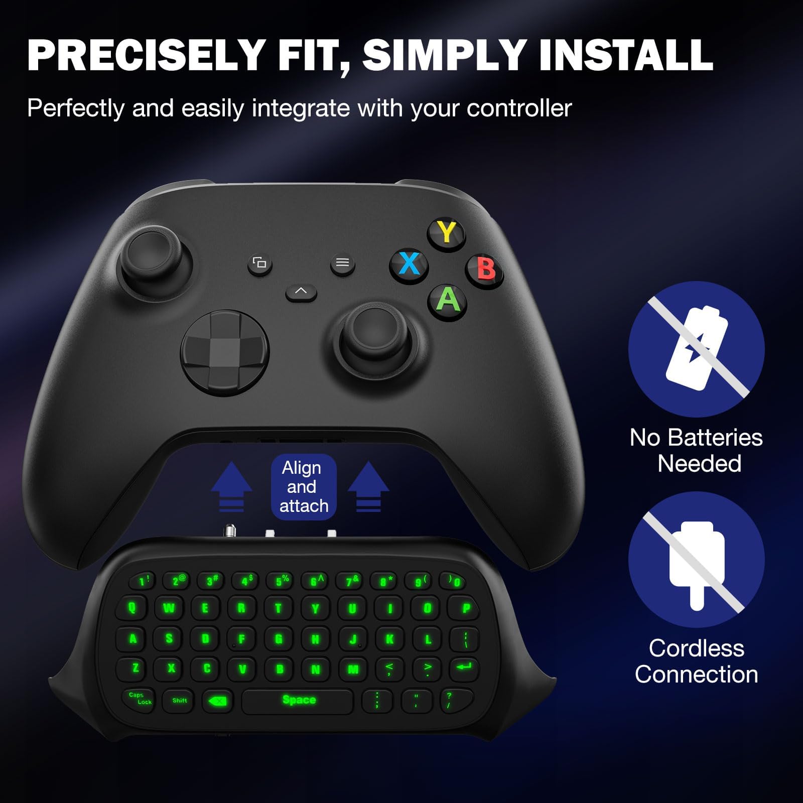 MoKo Xbox One Clavier en Anglais à Rétroéclairage Vert, Manette de Jeu Récepteur 2.4G Casque Prise Jack Audio pour Xbox S/Elite/Series X/S 2020, Anthracite Noir