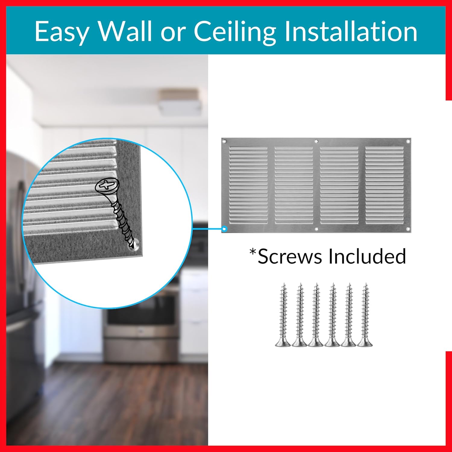 14x6 Vent Cover (Duct Opening) - HVAC Return Air Grille for Wall and Ceiling - Stainless Steel AC Vent Cover with Mesh - Rectangular Ventilation Register - Overall Size: 15.75" W x 7.87" H