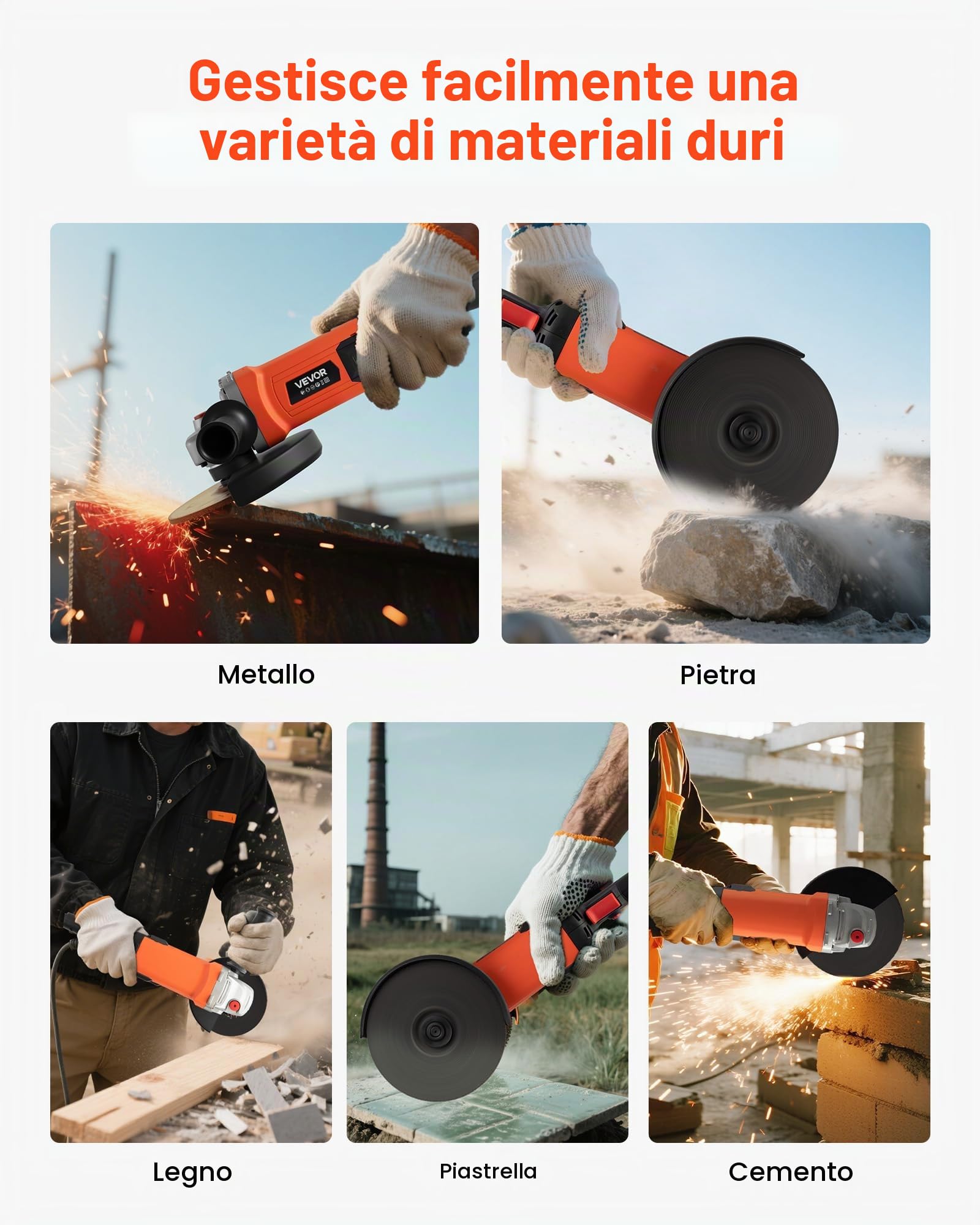 VEVOR Smerigliatrice Angolare, da 177,8 mm, con Cavo ad Alta Velocità 8500 giri/min con Protezione Antipolvere Regolabile, Smerigliatrice Angolare per Levigatura di Metalli, Disco non Incluso