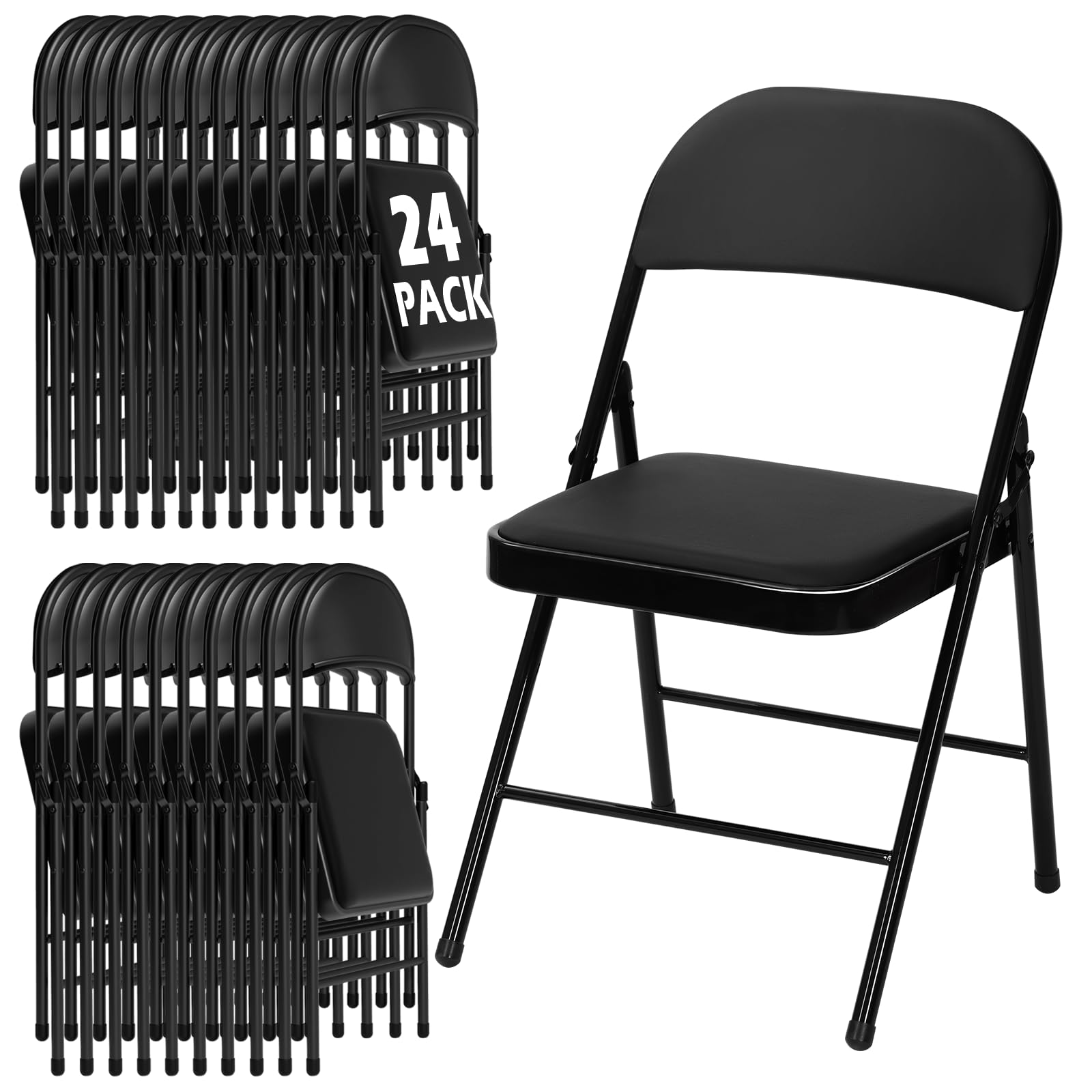 Folding Chairs 24 Pack with Padded Cushion and Frame