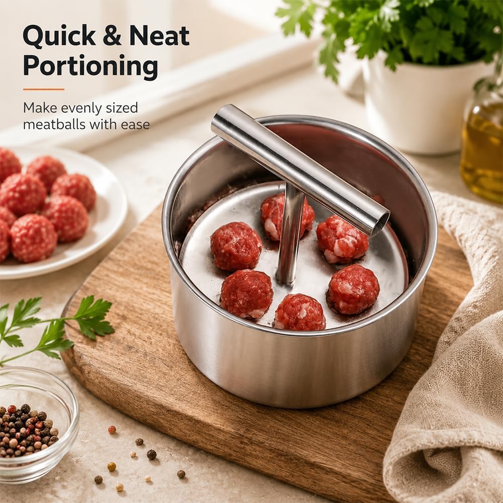 2027 Upgrade 6/12 Ball Manual Meatball Maker Tool, Stainless Steel Meatball Making Mold, Home Cooking Too, Quick & Easy Meatball Making Tool for Uniformly Shaped Meatballs