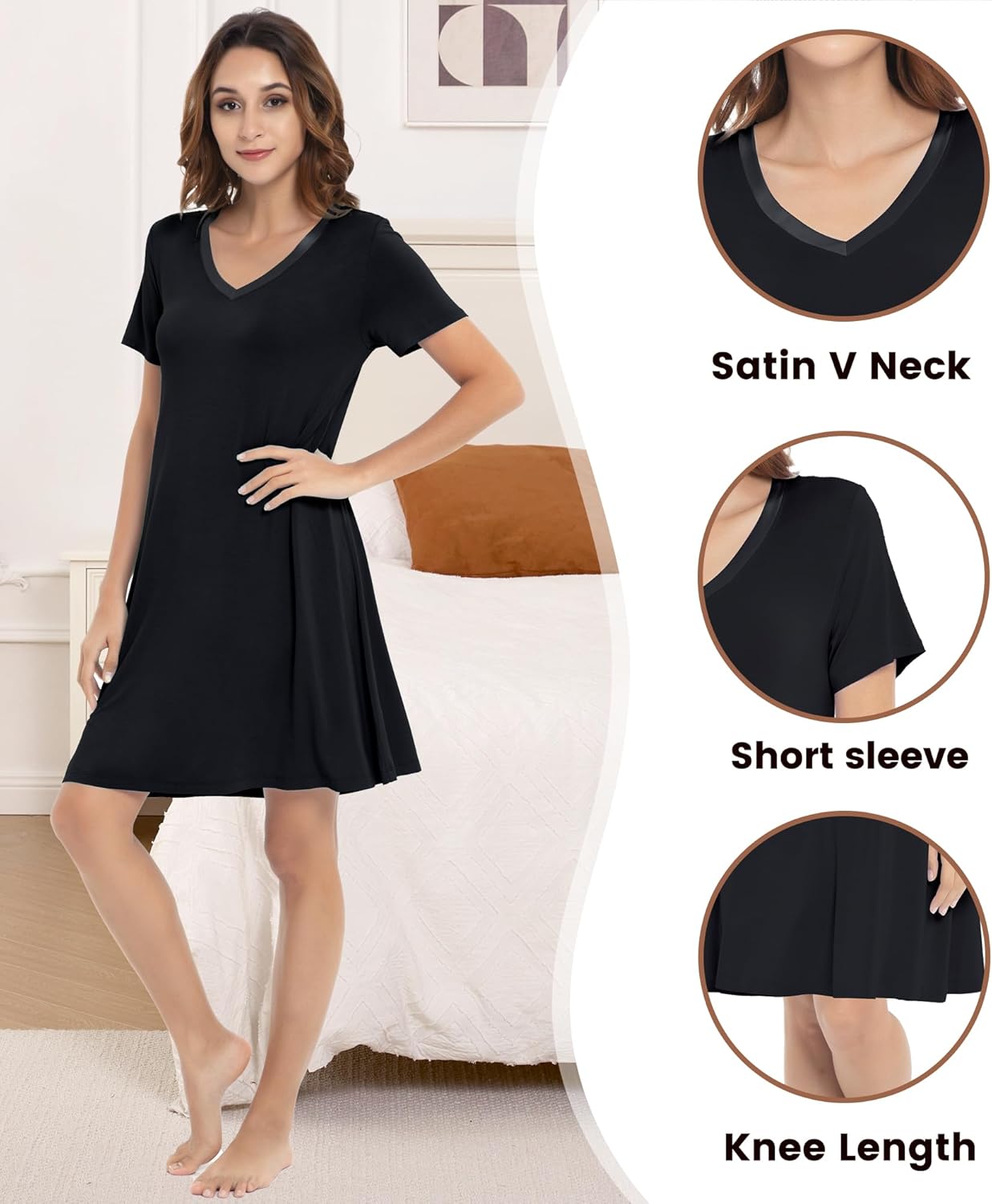 NACHILA Nightgowns for Women-Viscose Made from Bamboo, Soft Sleepshirts Short Sleeve Nightshirts Loose Sleepwear - Image 3