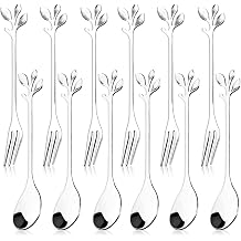12pcs Stainless Steel Gold Leaf Coffee Spoon and Cake Fruit Forks Kitchen Accessory Wedding Party for Dessert, Salad, Appetizer, Spoon and Fork Set6 Forks + 6 Spoons Silver