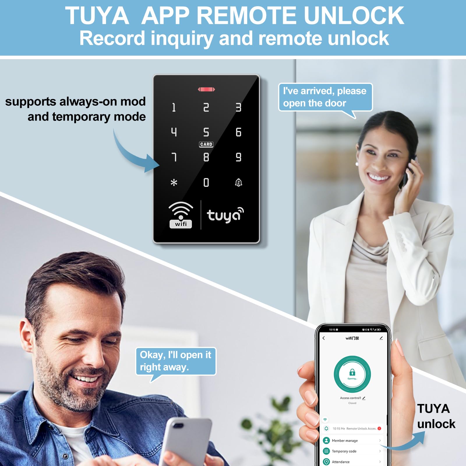 System bezpieczeństwa kontroli dostępu Home Secure Tuya Smart IP68 wodoodporny kontroler dostępu, zasilacz DC, dzwonek do drzwi, przełącznik, karta zarządzająca, wodoodporny zamek magnetyczny 280 kg