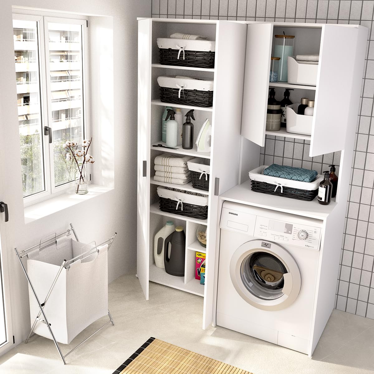 DEKIT - Conjunto DE Armario con 2 Puertas Y Mueble para Lavadora con ALTILLO 190x124,3x62cm