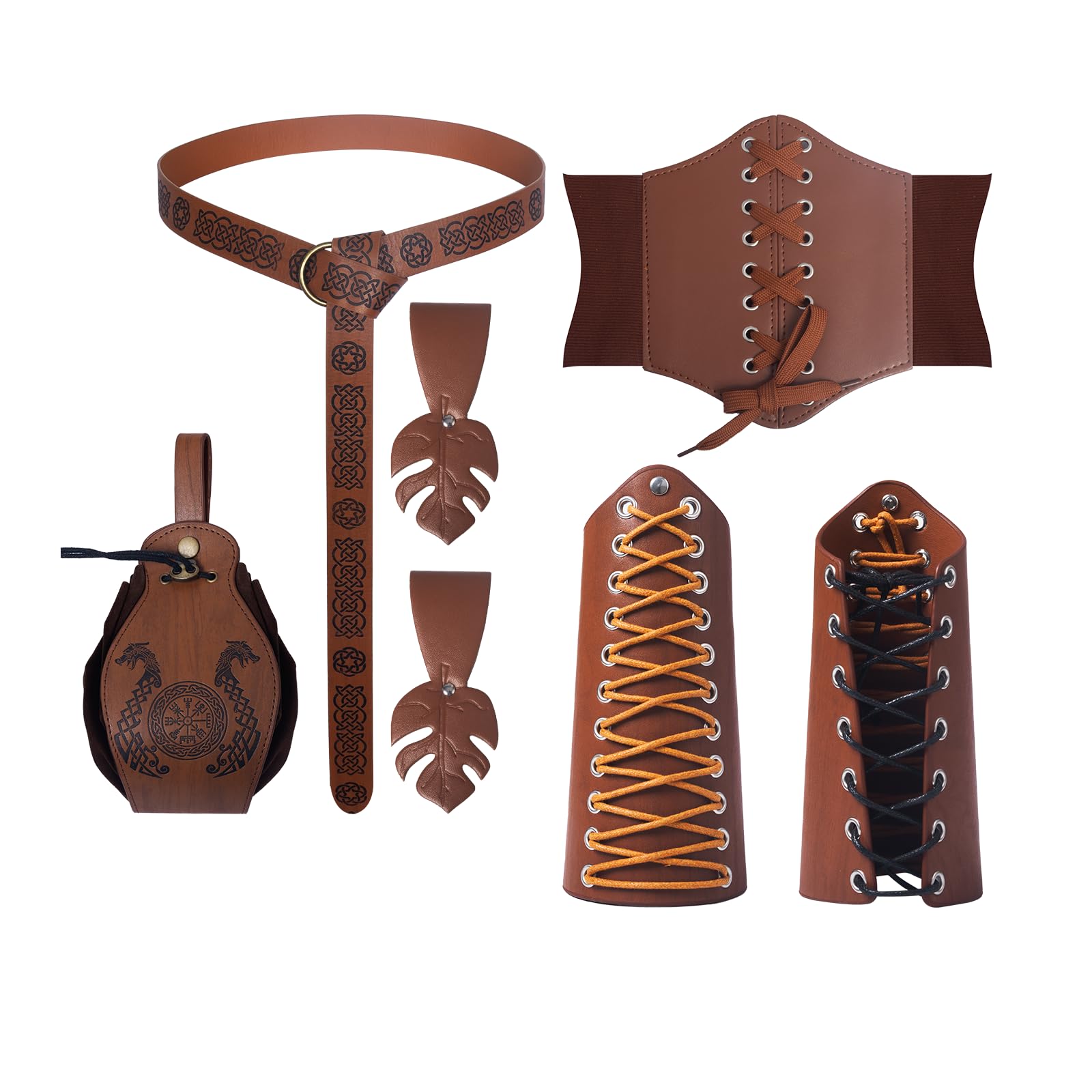 YRTBGD Piratenkostuum voor heren, middeleeuwse kleding voor heren, 5 stuks, renaissance, Viking-kostuum, middeleeuws hemd met steampunk ridderriem voor Halloween en carnaval, beige, L