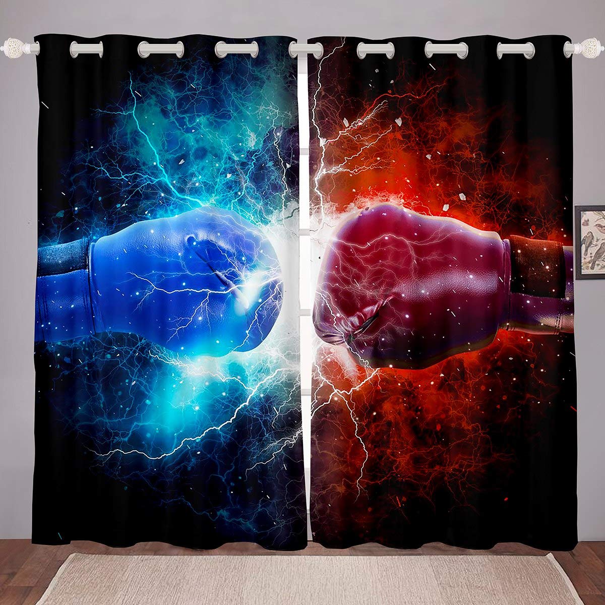 Homewish Boxvorhänge, Sportspiele Thema Fensterbehandlungen für Kinder Jugendliche, Boxhandschuhe Fenstervorhänge Abstrakte Kunst Fenstervorhänge Schlafzimmer Wohnzimmer Dekor, Rot Blau, 46 "Bx72 L.