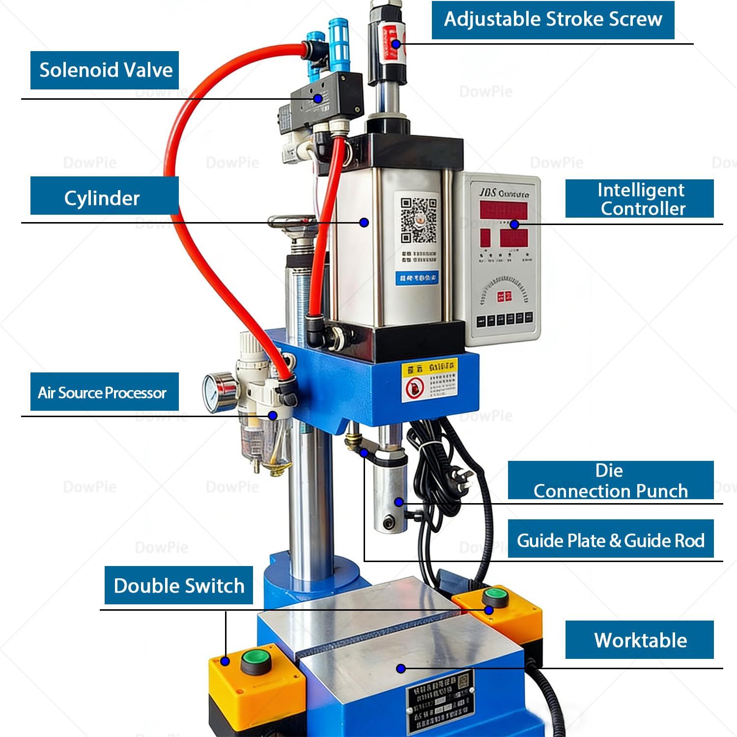 Macchina per stampaggio Pneumatico ad Alta precisione, pressa pneumatica con 4 configurazioni opzionali per Officina, pressa per Cuscinetti, rivettatura e stampaggio di materie plastiche. B