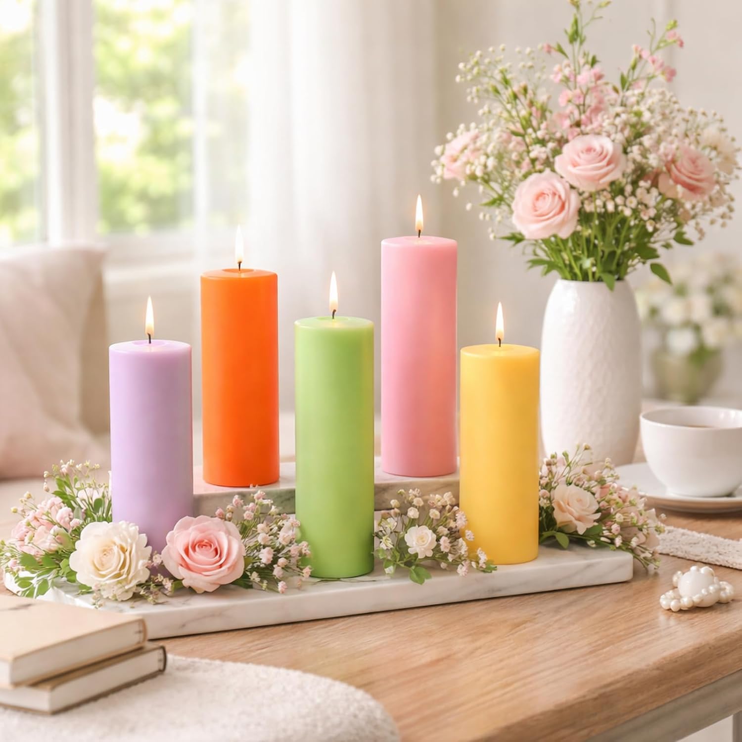 6 Pcs Easter Candles Flameless Pastel Votive Pillar Real Wax LED Decorative Candles Easter Pastel Decorations Table Centerpiece for Wedding Spring Party Bedroom Living Room Dinner Supplies