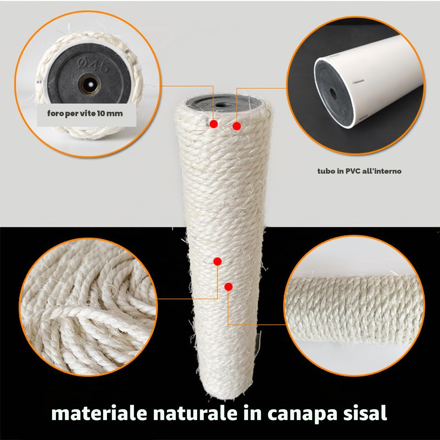 2 pali di ricambio M10 per tiragraffi in sisal da 10 mm, per fai da te, bulloni M10, robusti tubi in PVC, viti incluse (8,5 x 30 cm)