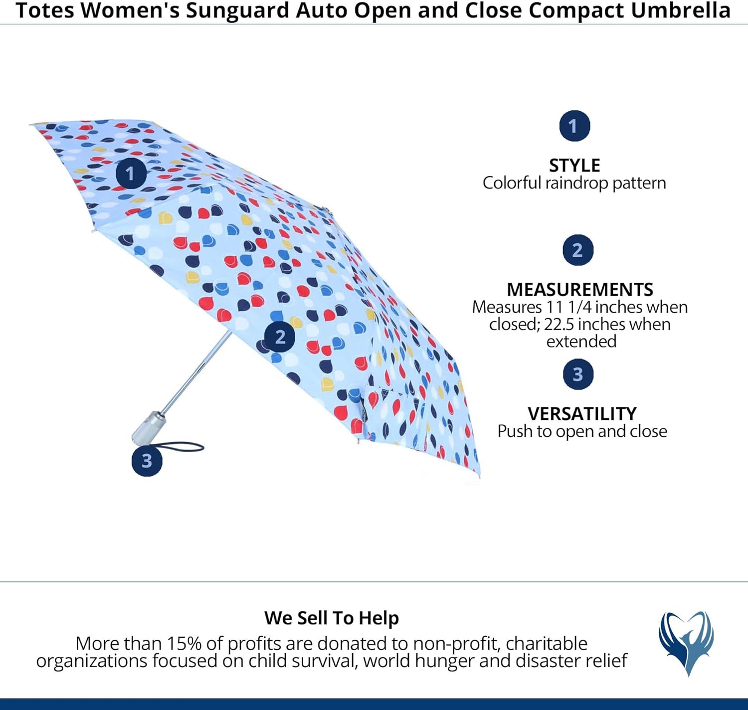 totes Automatic Eco Open Close Water-Resistant Travel Folding Umbrella with Sun Protection - Image 4